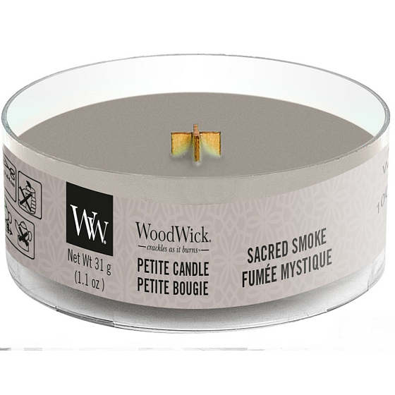 WoodWick Sacred Smoke - Mystický kouř vonná svíčka s dřevěným knotem petite 31 g