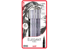 Uni Pin Elegant Tones Calligraphy Sada kreslících linerů se speciálním inkoustem Černý štětec/0,1 a 0,5 Světle šedá/0,1 a 0,5 Tmavě šedá 5 kusů