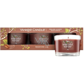 Yankee Candle Praline & Birch - Pralinka a bříza vonná svíčka votivní ve skle 3 x 37 g, dárková sada