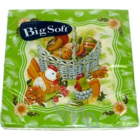 Big Soft Papírové ubrousky 2 vrstvé 33 x 33 cm 20 kusů Velikonoční slepičky tmavě zelené