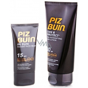 Piz Buin Tan & Protect SPF30 ochranné mléko urychlující proces opalování 150 ml + SPF15 Radiant Face Cream 40 ml, duopack