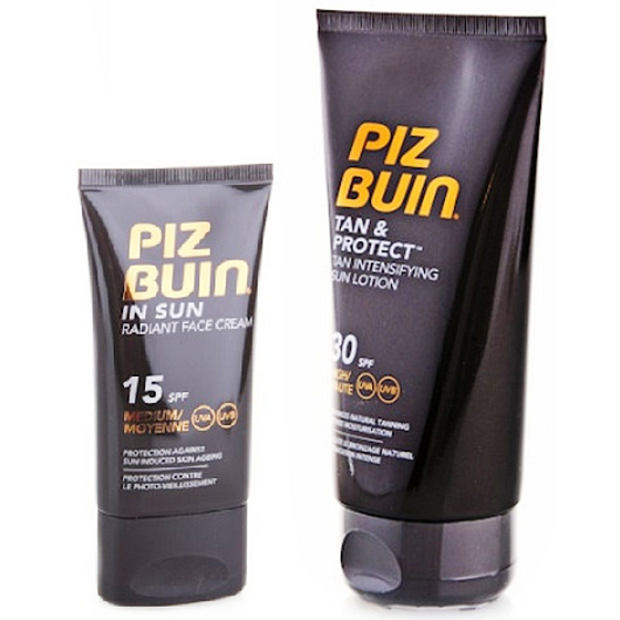 Piz Buin Tan & Protect SPF30 ochranné mléko urychlující proces opalování 150 ml + SPF15 Radiant Face Cream 40 ml, duopack