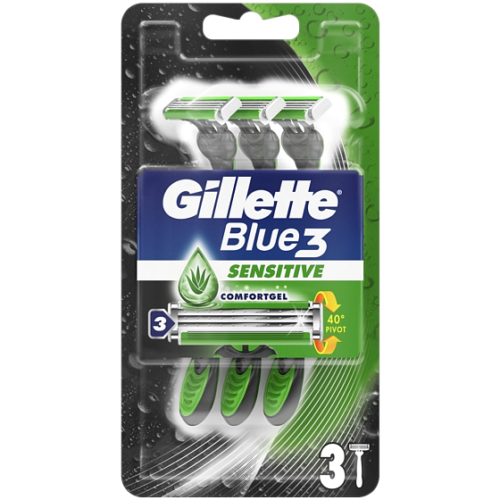 Gillette Blue 3 Sensitive 3břitý jednorázový holící strojek pro muže 3 kusy