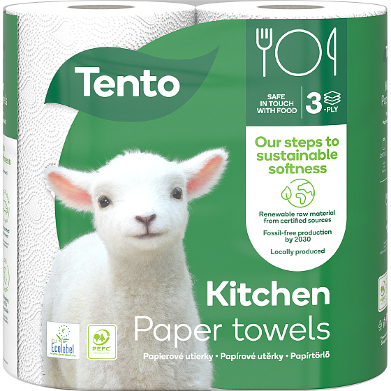 Tento Kitchen Innovations papírové utěrky velmi pevné 3 vrstvé 73 útržků 2 role