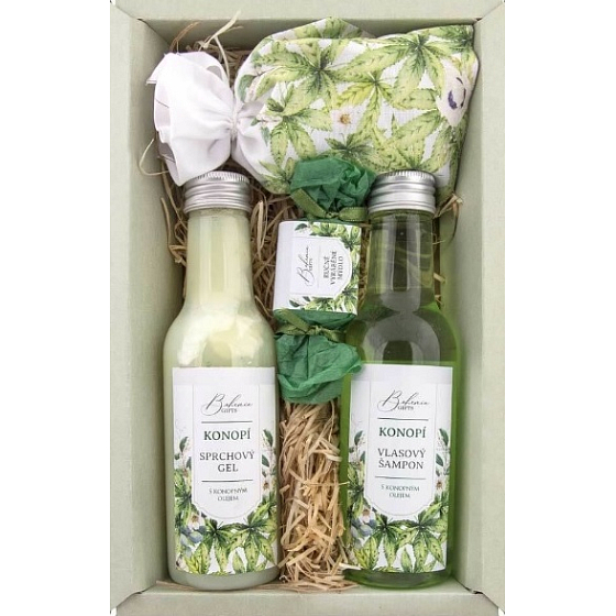 Bohemia Gifts Cannabis Konopný olej sprchový gel 200 ml + šampon na vlasy 200 ml + sůl do koupele 150 g + toaletní mýdlo 30 g, kosmetická sada