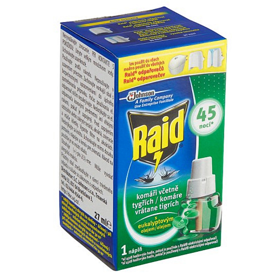 Raid elektrický odpařovač s eukalyptovým olejem proti komárům náhradní náplň 45 nocí 27 ml