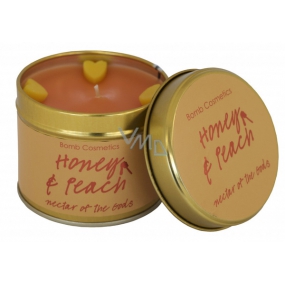 Bomb Cosmetics Med a broskev - Honey & Peach Vonná přírodní, ručně vyrobena svíčka v plechové dóze hoří až 35 hodin