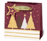 BSB Luxusní dárková papírová taška 14,5 x 15 x 6 cm Vánoční se stromky VDT 439-CD