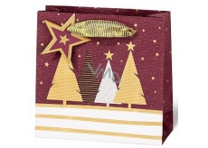 BSB Luxusní dárková papírová taška 14,5 x 15 x 6 cm Vánoční se stromky VDT 439-CD