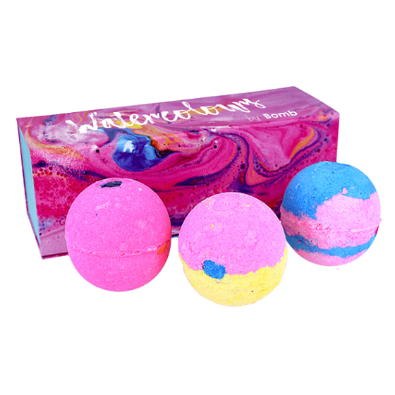 Bomb Cosmetics Watercolours Šumivý balistik do koupele vytváří paletu barev ve vodě 3 x 250 g, kosmetická sada