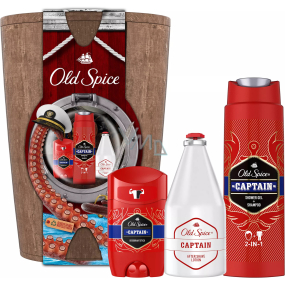 Old Spice Captain 2v1 sprchový gel a šampon 250 ml + antiperspirant deodorant stick 50 ml + voda po holení 100 ml + dřevěný soudek, kosmetická sada pro muže