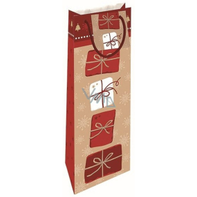 Nekupto Dárková papírová taška na láhev 33 x 10 x 9 cm Vánoční červené balíčky