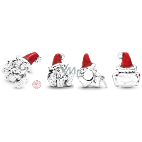 Charm Sterlingové stříbro 925 Santa s červenou čepicí, korálek na náramek Vánoce