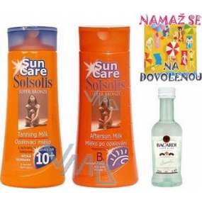 Bohemia Gifts Solsolis Sun Care OF10 opalovací mléko 250 ml, mléko po opalování 250 ml, Bacardi 5 cl