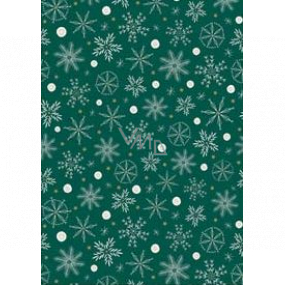 Ditipo Dárkový balicí papír 70 x 200 cm Vánoční zelený bílo-zlaté vločky