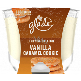 Glade Maxi Vanilla Caramel Cookie s vůní vanilkové sušenky polité karamelem vonná velká svíčka ve skle, doba hoření až 52 hodin 224 g