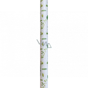 Nekupto Dárkový balicí papír 70 x 150 cm Bílý se zelenými lístečky