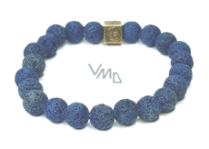 Láva modrý třpyt s královskou mantrou Óm, náramek elastický přírodní kámen, kulička 8 mm / 16 - 17 cm, zrozen ze čtyř živlů