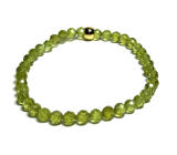 Olivín / Peridot fazet náramek elastický přírodní kámen, kulička 5 mm / 16 - 17 cm, kámen chránící lidskou auru