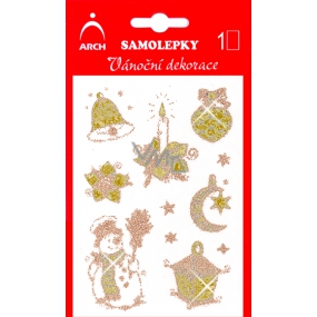 Arch Holografické dekorační samolepky vánoční s glitry 705-GG zlato-zlaté 8,5 x 12,5 cm