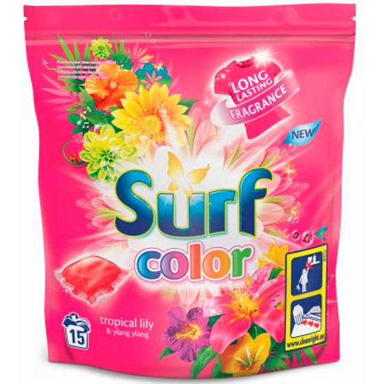 Surf Color Tropical Lily & Ylang Ylang 2v1 kapsle na praní barevného prádla 15 dávek