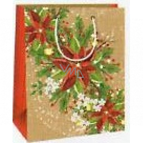Ditipo Dárková papírová taška 18 x 10 x 22,7 cm Vánoční zlatá - vánoční růže