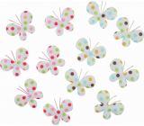 Motýlci z látky s lepíkem s barevnými puntíky 4,5 cm 12 kusů