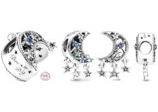 Charm Sterlingové stříbro 925 Půlměsíc a hvězdy, korálek na náramek vesmír