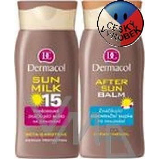 Dermacol Sun Milk SPF15 voděodolné mléko na opalování 200 ml + After Sun Balm 200 ml, kosmetická sada