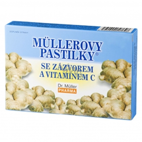 Müllerovy pastilky se zázvorem a vitamínem C při prochladnutí, žaludečních potížích pro nevolnosti při cestování 12 kusů