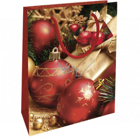 Nekupto Dárková papírová taška 14 x 11 x 6,5 cm Vánoční s červenými baňkami