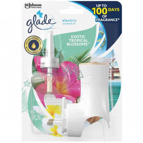 Glade Electric Scented Oil Exotic Tropical Blossoms vůně s tóny monoi květů a kokosového mléka elektrický osvěžovač vzduchu strojek s tekutou náplní 20 ml