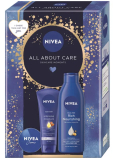 Nivea All about Care Intensive krém na ruce 75 ml + Nivea Rich Nourishing výživné tělové mléko 250 ml + Nivea Creme krém pro základní péči 30 ml, kosmetická sada