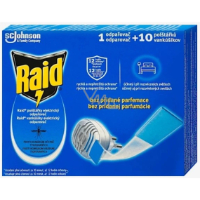 Raid elektrický odpařovač a polštářky proti komárům 1 odpařovač + 10 polštářků