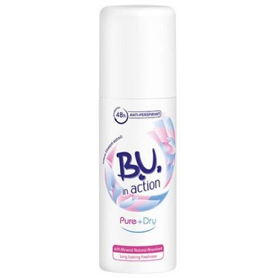 B.U. In Action Pure + Dry antiperspirant deodorant sprej pro ženy mini 50 ml