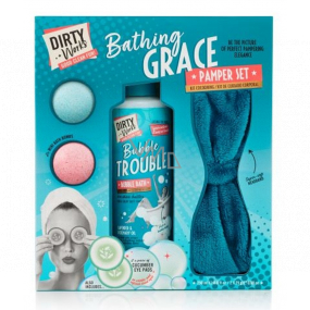 Dirty Works Bathing Grace pěna do koupele 250 ml + šumivá koule 2 x 25 g + čelenka na vlasy 1 kus + polštářky na oči 2 páry, kosmetická sada