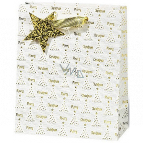 BSB Luxusní dárková papírová taška 23 x 19 x 9 cm Vánoční se zlatými stromečky VDT 446 A5
