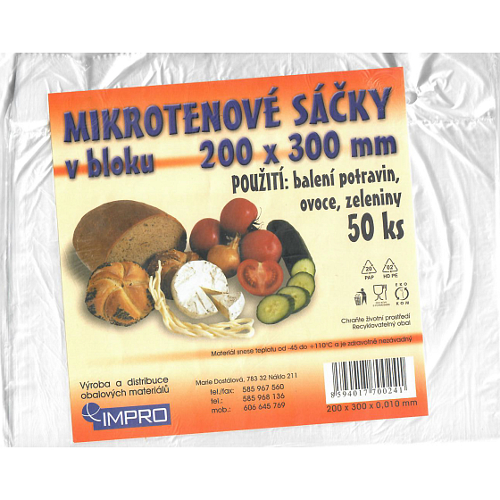 Impro Sáček mikroténový v bloku 20 x 30 cm 50 kusů