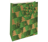 Nekupto Dárková papírová taška 14 x 11 x 6,5 cm Vánoční stromečky zelené