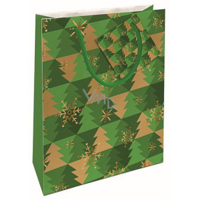 Nekupto Dárková papírová taška 14 x 11 x 6,5 cm Vánoční stromečky zelené