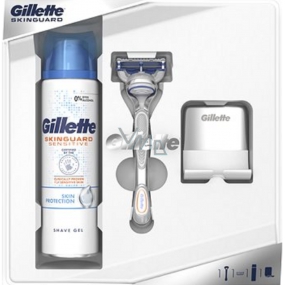 Gillette SkinGuard Sensitive holicí strojek + náhradní hlavice 1 kus + Skinguard Sensitive gel na holení 200 ml + stojánek, kosmetická sada pro muže