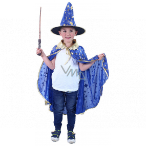 Rappa Halloween Kostým kouzelnický plášť s kloboukem modrý pro děti, 3-8 let