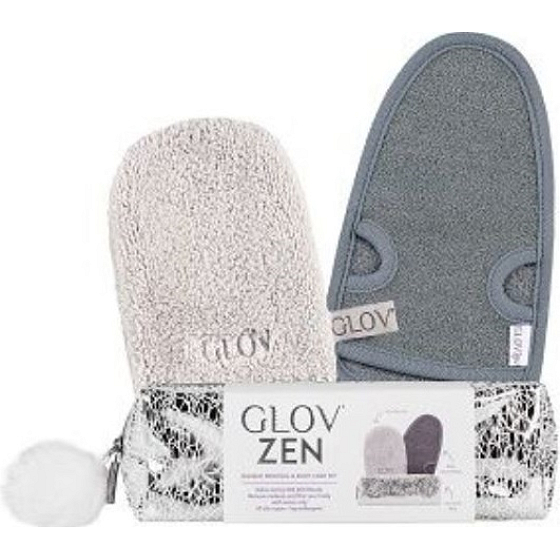 Glov ZEN Set odličovací cestovní rukavice 1 kus + masážní rukavice proti celulitidě 1 kus + kosmetická taštička, kosmetická sada pro ženy