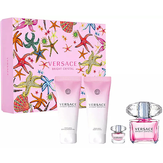 Versace Bright Crystal toaletní voda 90 ml + tělové mléko 100 ml + sprchový gel 100 ml + toaletní voda 5 ml miniatura, dárková sada pro ženy