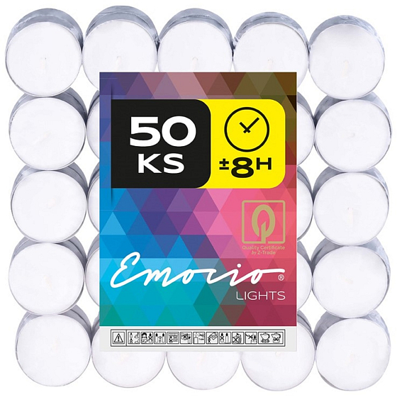 Emocio Čajové svíčky bílé, doba hoření 8 hodin 50 kusů