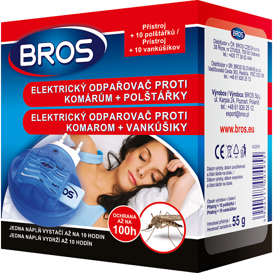 Bros Elektrický odpařovač proti komárům + polštářky 10 kusů