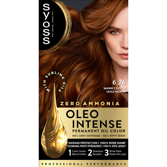 Syoss Oleo Intense dlouhotrvající olejová barva na vlasy, Teplý Měděný 6-76, 50 ml