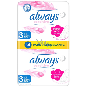 Always Sensitive Night Super soft Duo hygienické vložky s křidélky 14 kusů