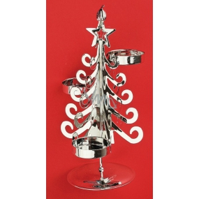 Svícen kovový stříbrný strom, 20 cm, na 3 čajové svíčky