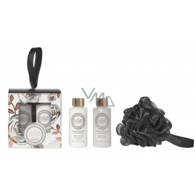 Grace Cole Růže & Geránium tělový krém 100 ml + sprchový gel 100 ml + koupelová houba, kosmetická sada pro ženy